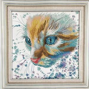 Watercolor Cat Stamped Cross Stitch Kit Maydear 16 x 16" Kitty Face Portrait New